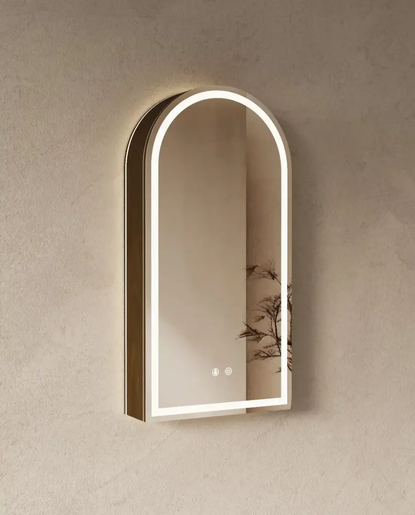 Armoire de toilette arche LED en noyer 45x90 cm – Luna