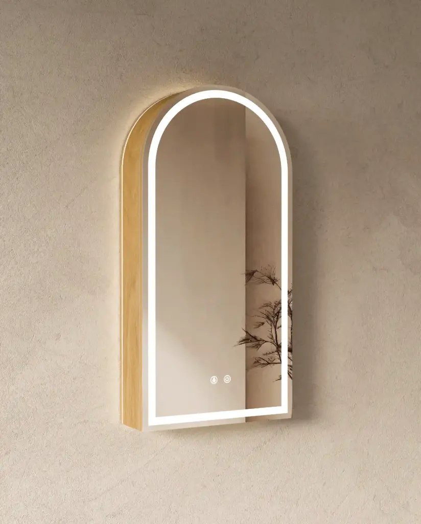 Armoire de toilette arche LED en chêne naturel 45x90 cm – Luna 