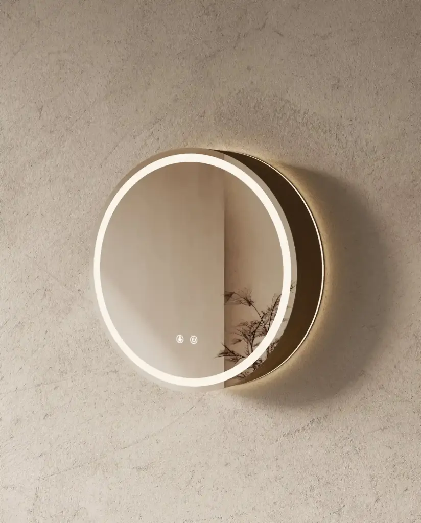 Armoire de toilette ronde rétroéclairée LED en noyer Ø 60 cm – Ronda