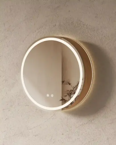 Armoire de toilette ronde rétroéclairée LED en chêne Ø 60 cm – Ronda