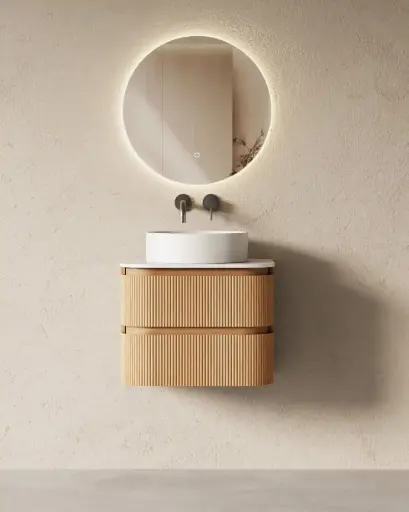 Meuble salle de bain arrondi suspendu chêne 60 cm – Axel