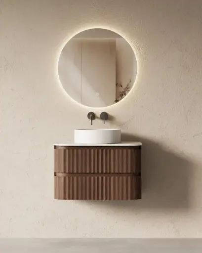 Meuble salle de bain noyer suspendu galbé 75 cm cm – Axel