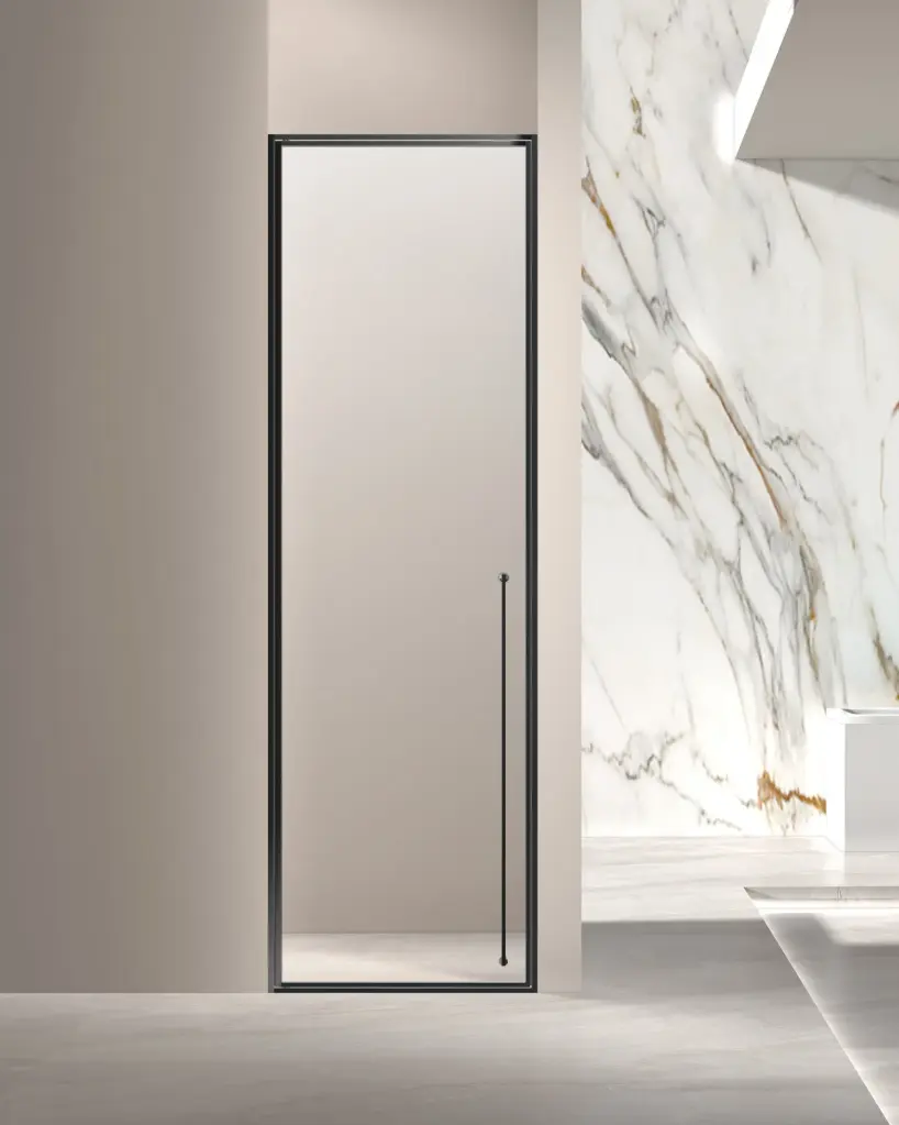Porte de douche pivotante réversible de 58 à 92 cm, hauteur 220cm, noir mat, Venus 