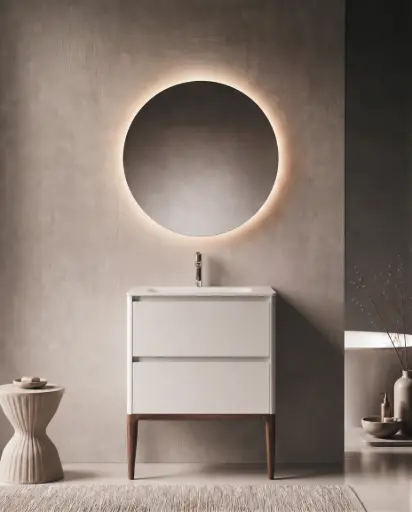 Meuble vasque avec ou sans pieds 80cm, Blanc mat, Vendome 