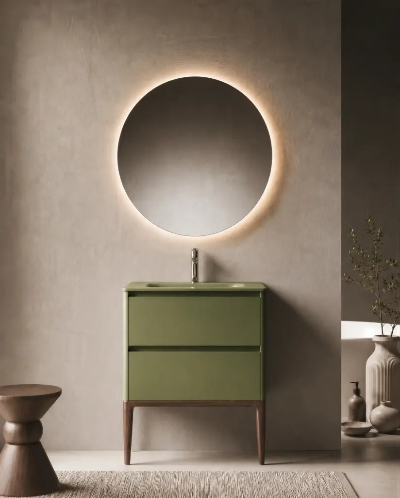 Meuble vasque avec ou sans pieds 80cm, Vert jonc mat, Vendome