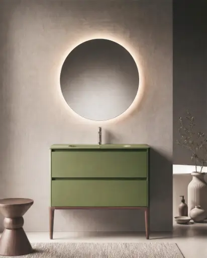Meuble vasque avec ou sans pieds 100cm, Vert jonc mat, Vendome
