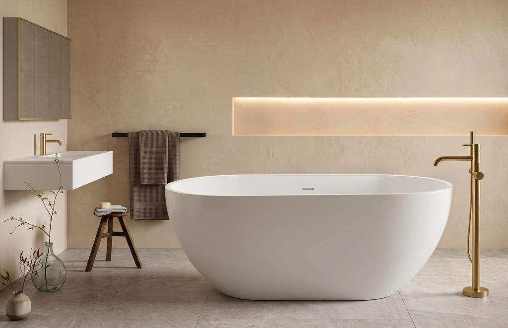 Baignoire îlot ovale, 140 à 170cm, Blanc Mat, Calipso