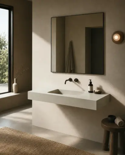 Plan résine avec vasque moulée 120x46x12, bonde assortie, Beige, Cotton