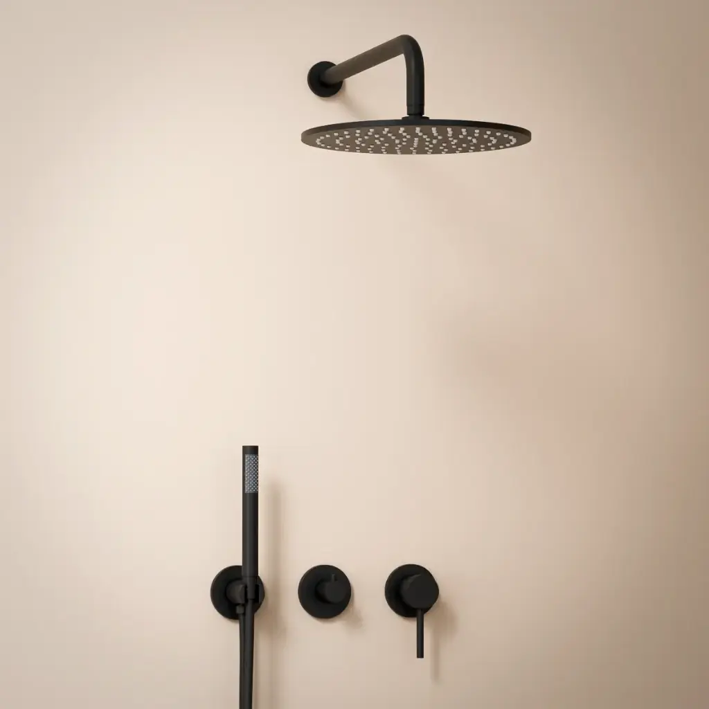Composition mitigeur de douche encastrée, pomme de tête et set douchette, noir mat, Chatelet    