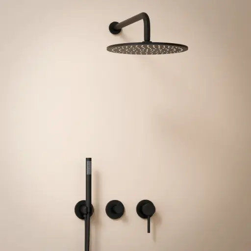 Composition mitigeur de douche encastrée, pomme de tête et set douchette, noir mat, Chatelet    