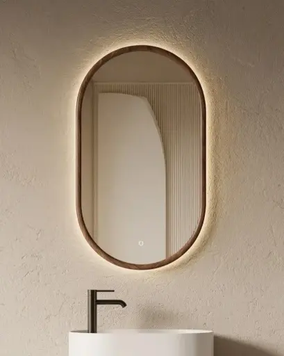 Miroir oblong 55x90, éclairage led, noyer, Omnia
